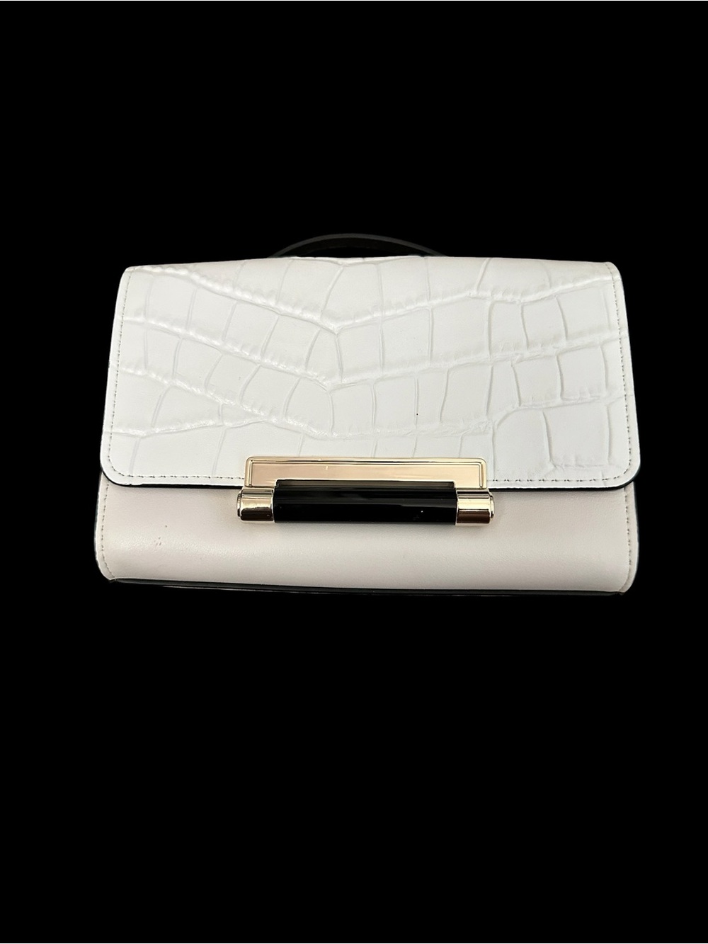 Diane Von Furstenberg White Croc-Embossed Chain Crossbody with Gold Hardware - Picture 2 of 6